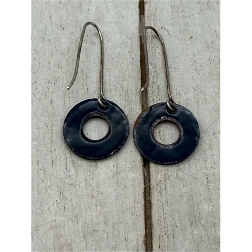 Pop art Handcrafted Red and Black Enamel Donut Drop Earrings